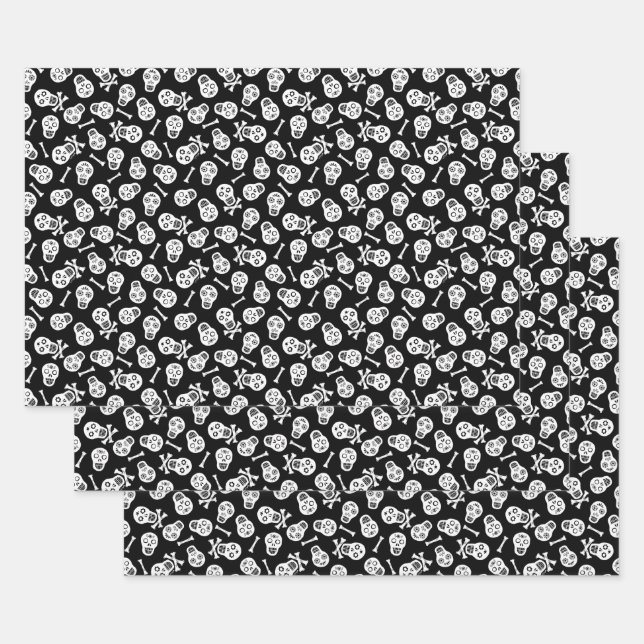 Dia de los Muertos Schwarz und Weiß Paper Skulls Geschenkpapier Set (Set)