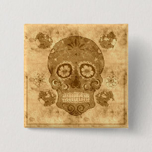 Dia de los muertos — Sepia Sugar Skull Button