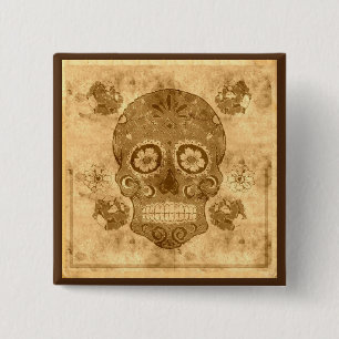 Dia de los muertos — Sepia Sugar Skull Button