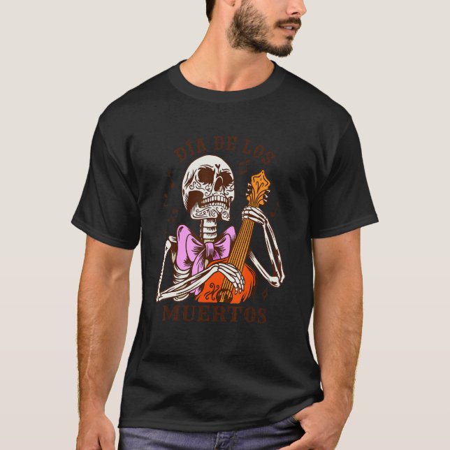 Dia De Los Muertos Skeleton Colourful Bow Music Gu T-Shirt (Vorderseite)