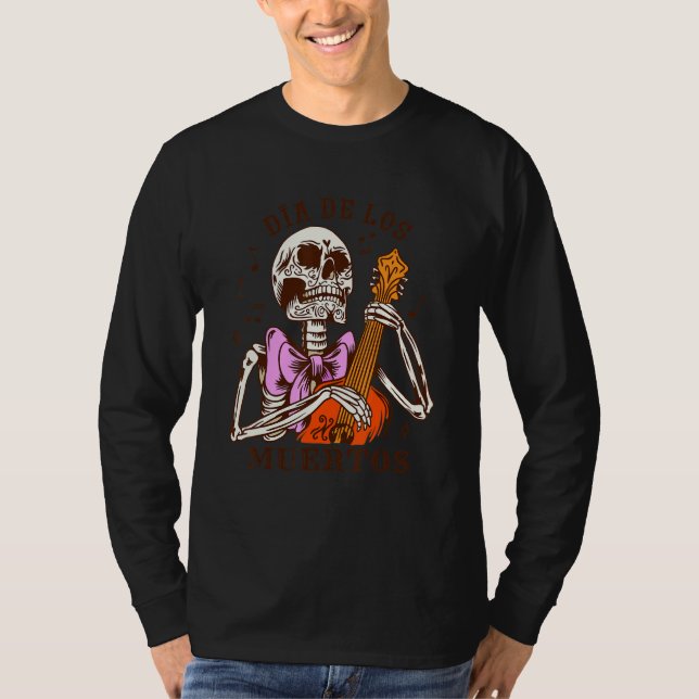 Dia De Los Muertos Skeleton Colourful Bow Music Gu T-Shirt (Vorderseite)