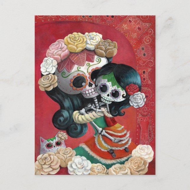 Dia de Los Muertos Skeletons Mutter und Tochter Postkarte (Vorderseite)