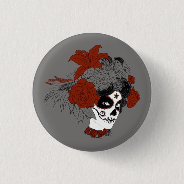 Día de los Muertos Skull Face Button (Vorderseite)