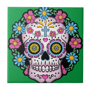 Dia de Los Muertos Skull Fliese