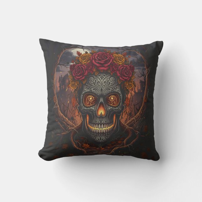 Día de los Muertos Skull, Gothic throw Kissen (Vorderseite)