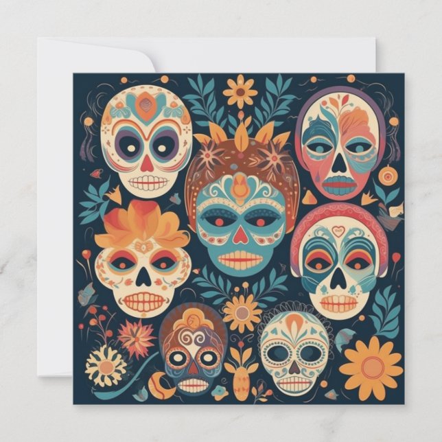 "Dia de los Muertos", Skull Leinwand Studio Einladung (Vorderseite)