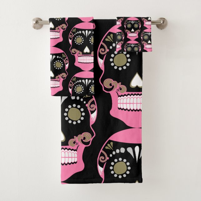 Día De Los Muertos Skull Print Badhandtuch Set (Insitu)