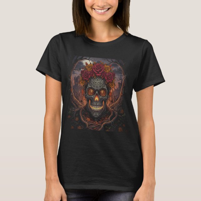 Día de los Muertos Skull Shirt, gotisches Hallowee T-Shirt (Vorderseite)