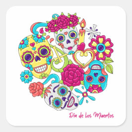 Dia de Los Muertos Skulls Quadratischer Aufkleber