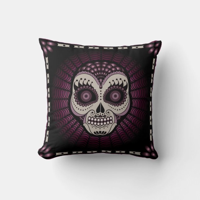 Dia de Los Muertos spiderweb Schädelkissen Kissen (Vorderseite)