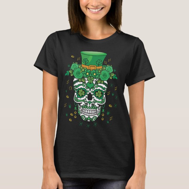Dia De Los Muertos St Patty's Day Irish Flower Par T-Shirt (Vorderseite)