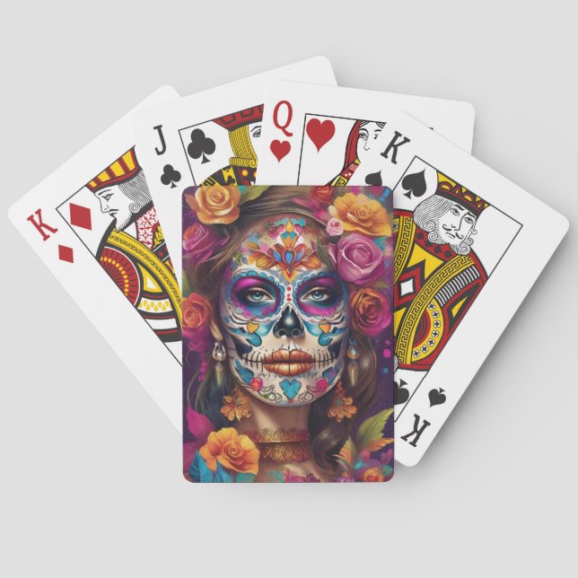 Dia de los Muertos Sugar Skull Beauty Spielkarten (Rückseite)