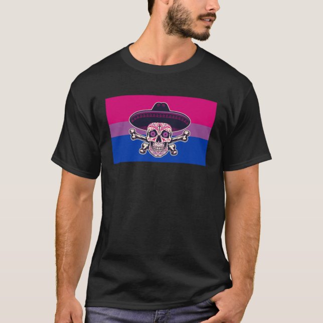 Dia De Los Muertos Sugar Skull Bisexual Pride Flag T-Shirt (Vorderseite)