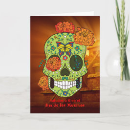Dia de los Muertos Sugar Skull, Blume en Español Karte