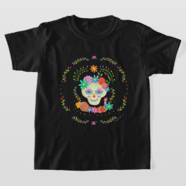 Día de los Muertos Sugar Skull Circular Design T-Shirt
