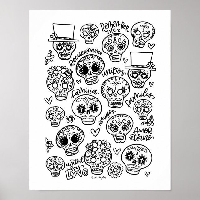 Dia De Los Muertos - Sugar Skull Coloring Page Poster (Vorne)