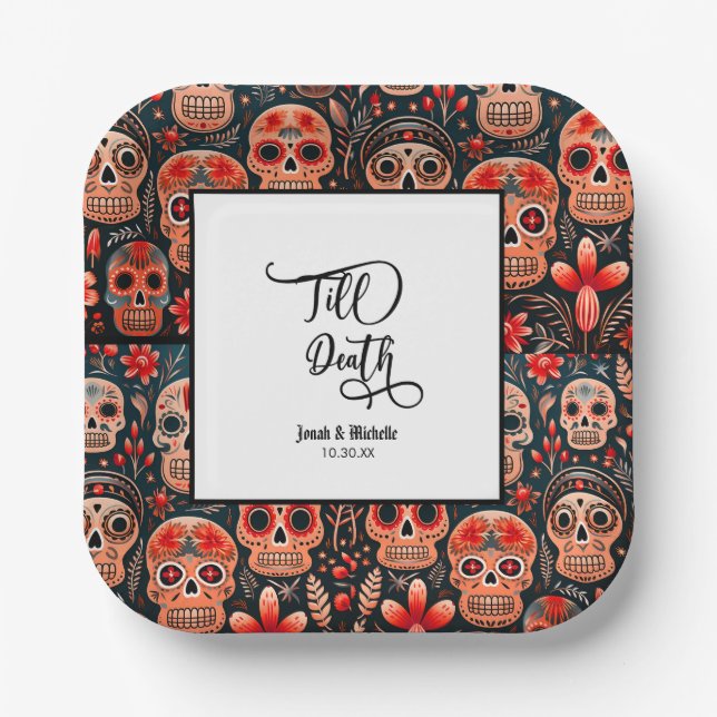 Dia De Los Muertos Sugar Skull engagierte Partei Pappteller (Vorderseite)