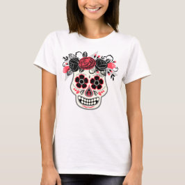 Dia de los Muertos Sugar Skull mit schwarzen Rose T-Shirt