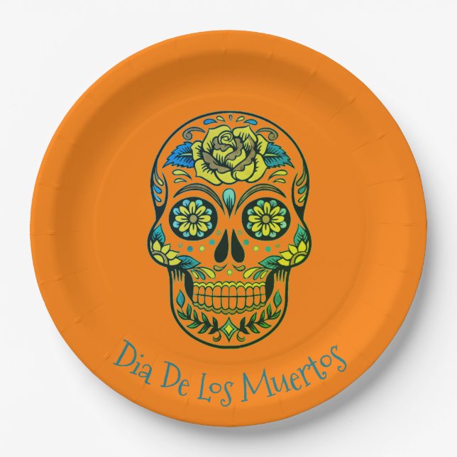 Dia De Los Muertos Sugar Skull Party Orange Pappteller (Vorderseite)