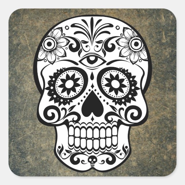 Dia De Los Muertos Sugar Skull Quadratischer Aufkleber (Vorderseite)