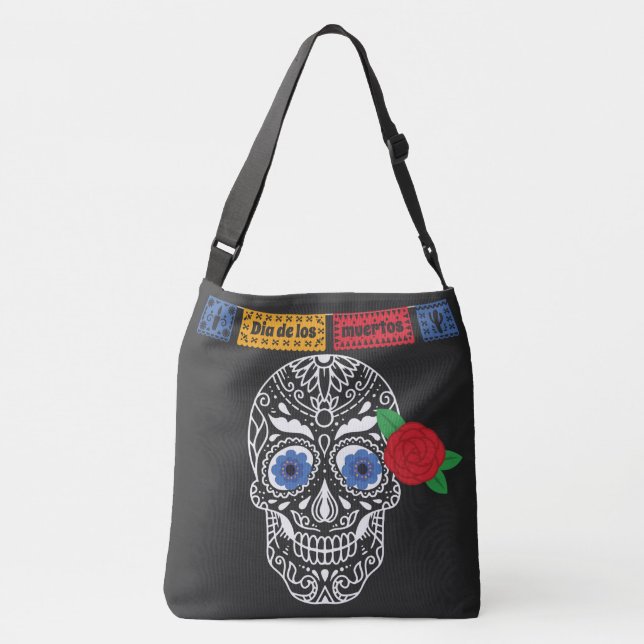 Dia De Los Muertos Sugar Skull Tragetaschen Mit Langen Trägern (Rückseite)