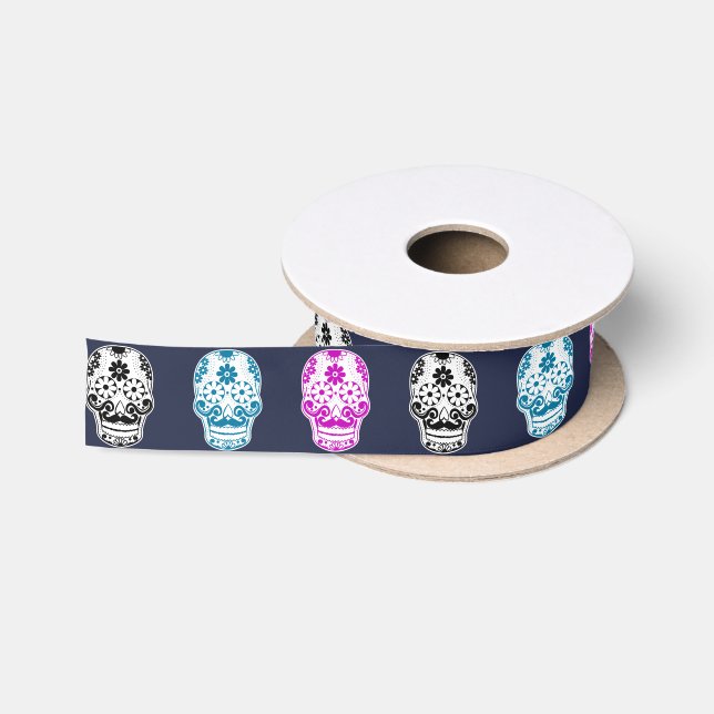 Dia de Los Muertos Sugar Skulls Satinband (Spule)