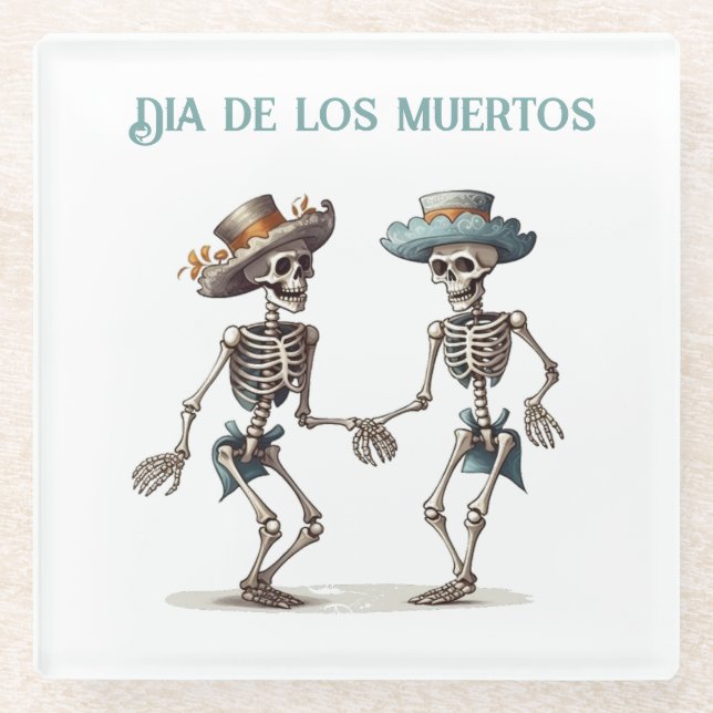 Dia de los Muertos tanzende Skelette anpassbar Glasuntersetzer (Vorderseite)