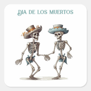 Dia de los Muertos tanzende Skelette anpassbar Quadratischer Aufkleber