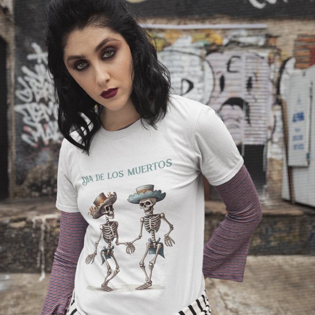 Dia de los Muertos tanzende Skelette anpassbar T-Shirt (Von Creator hochgeladen)