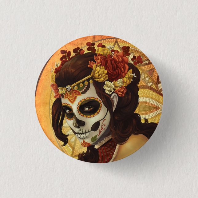 Dia De Los Muertos Throw Pillow Button (Vorderseite)