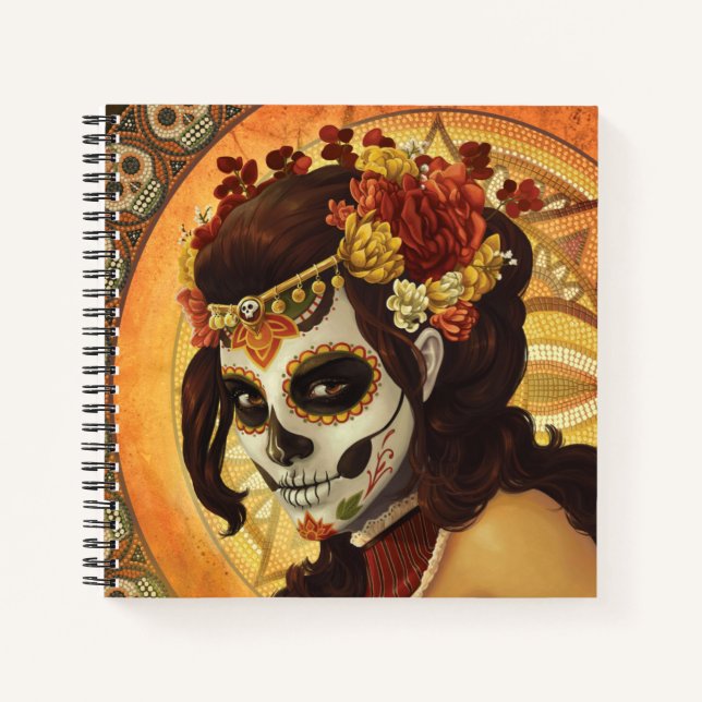 Dia De Los Muertos Throw Pillow Notizbuch (Vorderseite)