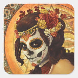 Dia De Los Muertos Throw Pillow Quadratischer Aufkleber