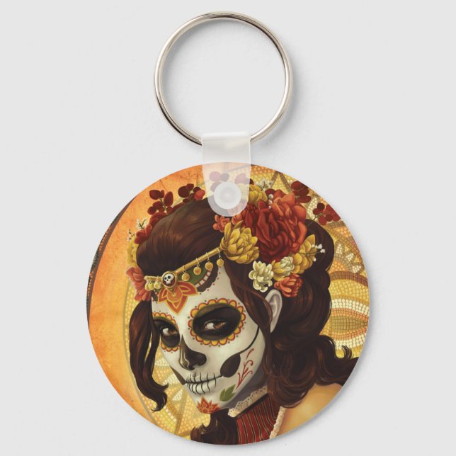Dia De Los Muertos Throw Pillow Schlüsselanhänger (Vorderseite)