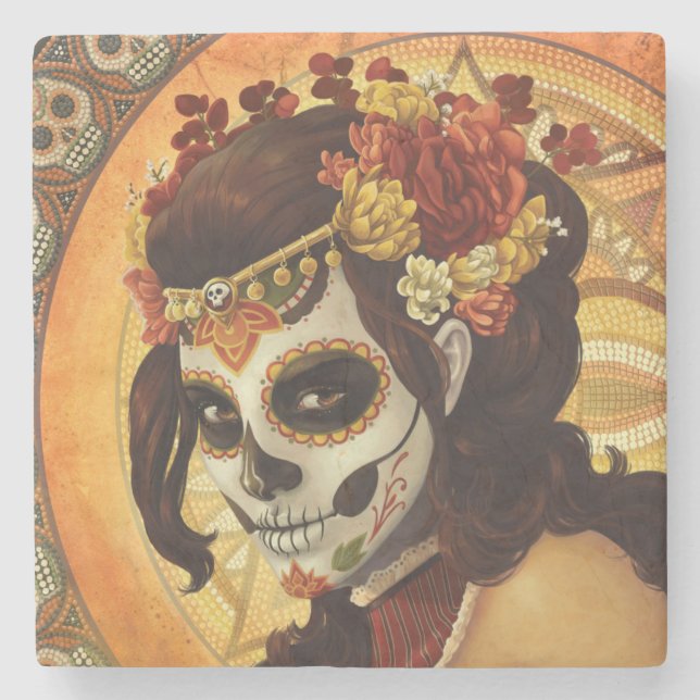 Dia De Los Muertos Throw Pillow Steinuntersetzer (Vorderseite)