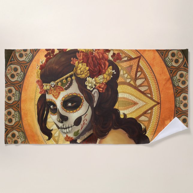 Dia De Los Muertos Throw Pillow Strandtuch (Vorderseite)