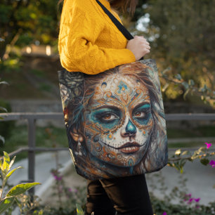 Dia de los Muertos türkisfarbenes Gesicht Tasche