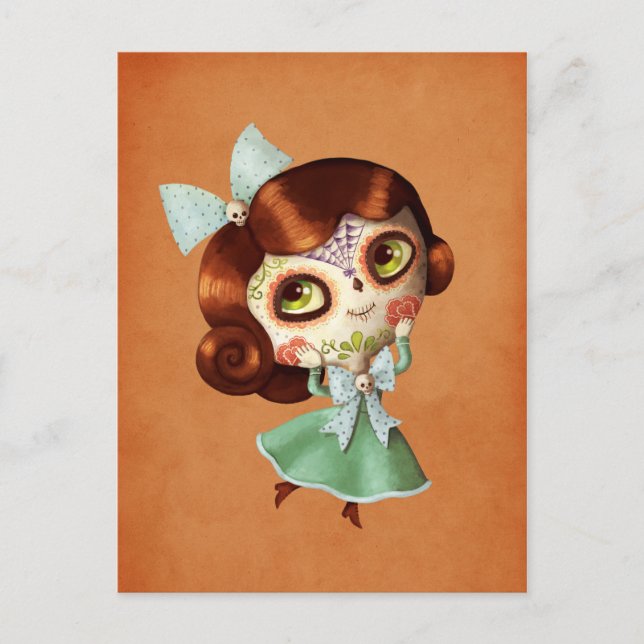 Dia de Los Muertos Vintag Doll Postkarte (Vorderseite)