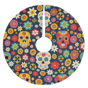 Dia de los Muertos Vintag Polyester Weihnachtsbaumdecke