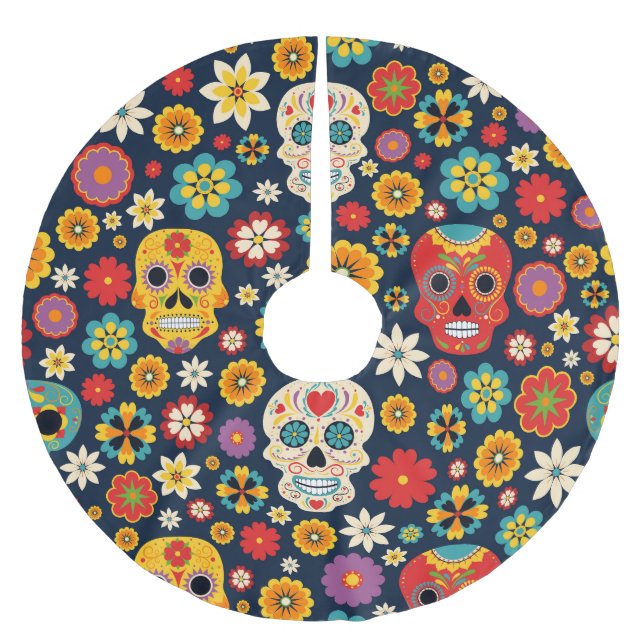 Dia de los Muertos Vintag Polyester Weihnachtsbaumdecke (Vorderseite)