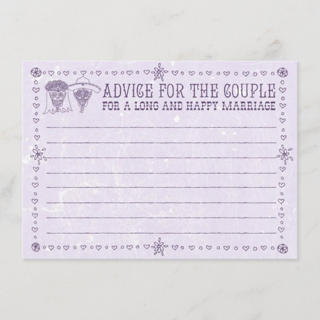 Dia de los Muertos Wedding Advice Cards Hinweiskarte (Vorderseite)