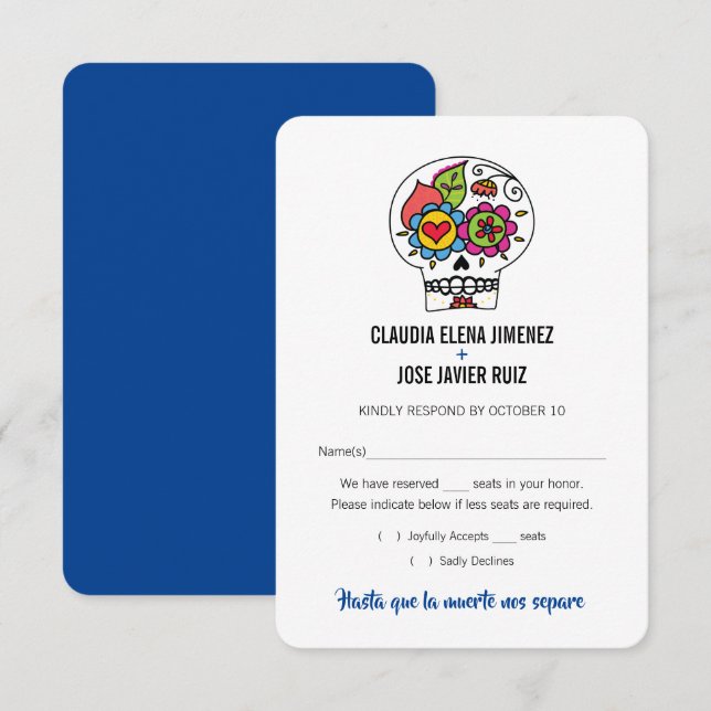 Dia de los Muertos Wedding RSVP Card Einladung (Vorne/Hinten)