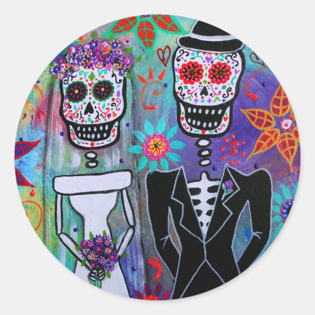 DIA DE LOS MUERTOS WEDDING RUNDER AUFKLEBER (Vorderseite)
