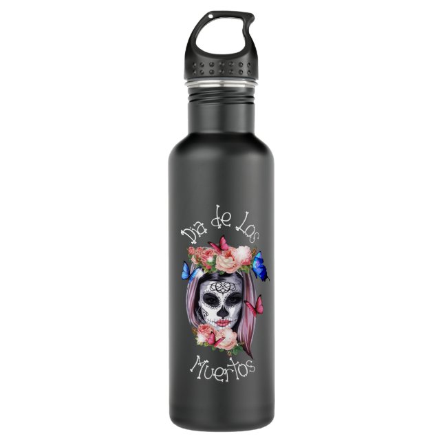 Dia de los Muertos - Zucker Candy Skull Edelstahlflasche (Vorderseite)