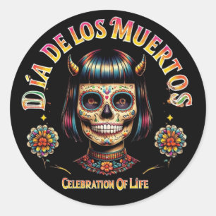 Dia De Los Muertos Zucker-Schädel-Ballon - Maßgesc Runder Aufkleber