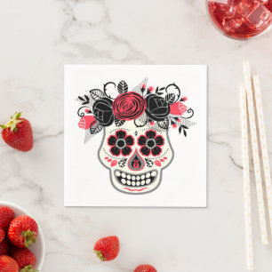 Dia de los Muertos Zucker-Schädel mit Rosen Serviette
