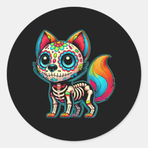 Día De Los Muertos Zucker-Schädel-Wolf-Skelett-Tag Runder Aufkleber