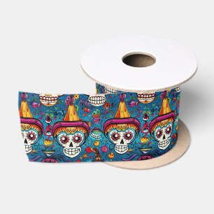 Dia de Muertos, Blauzucker-Schädel-Muster Satinband