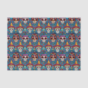 Dia de Muertos, Blauzucker-Schädel-Muster Seidenpapier