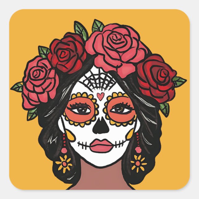 Día de Muertos Day of the Dead Catrina Quadratischer Aufkleber (Vorderseite)