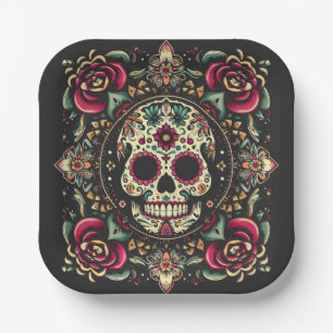 Día de Muertos Day of the Dead Mandala Halloween Pappteller